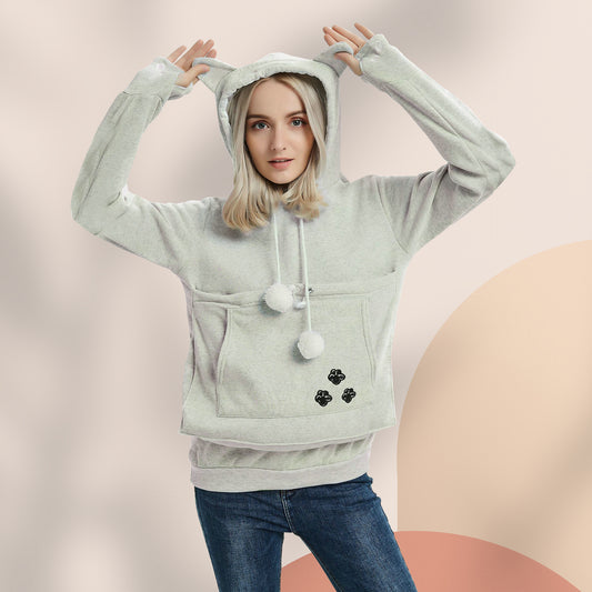 Pet Carrier Hoodie Unisex Plus Velvet Kangaroo Cat Small Dog Holder Sweatshirt