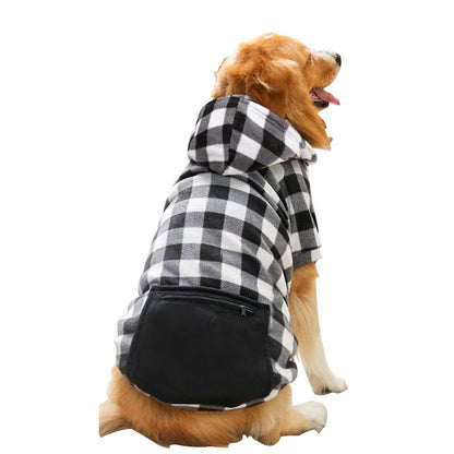 Pet Dog Plaid Sweatshirt Hoodie Sweater Pocket Warm Cat Coat Pajamas