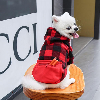 Pet Dog Plaid Sweatshirt Hoodie Sweater Pocket Warm Cat Coat Pajamas