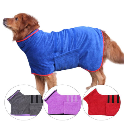 Pet Drying Absorbent Dog Bathrobe Cat Bath Towel Dressing Gown with Tape