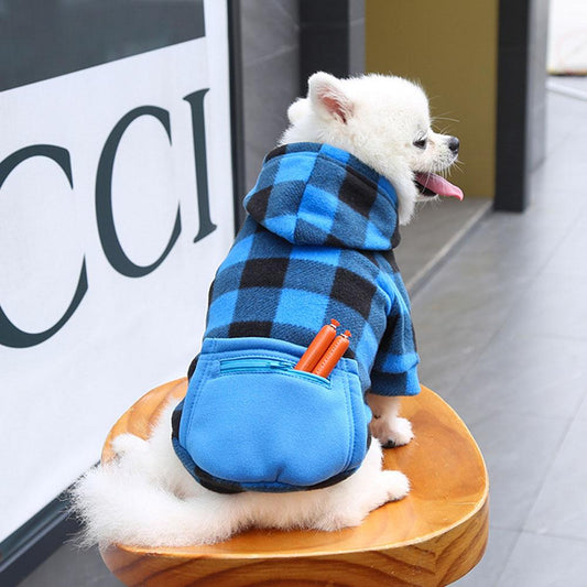 Pet Dog Plaid Sweatshirt Hoodie Sweater Pocket Warm Cat Coat Pajamas