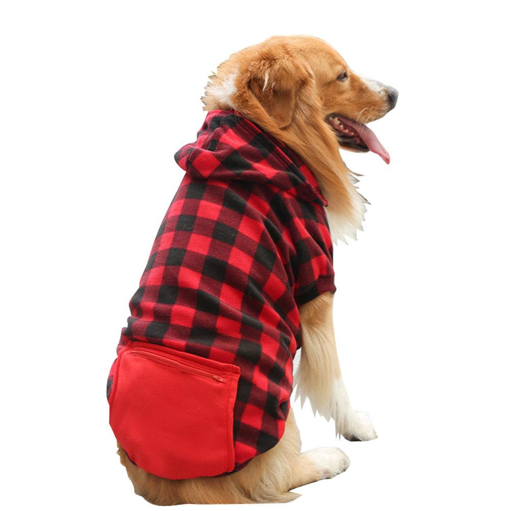 Pet Dog Plaid Sweatshirt Hoodie Sweater Pocket Warm Cat Coat Pajamas