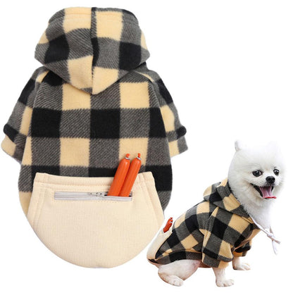 Pet Dog Plaid Sweatshirt Hoodie Sweater Pocket Warm Cat Coat Pajamas