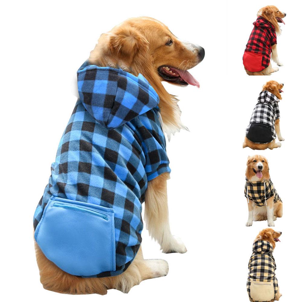 Pet Dog Plaid Sweatshirt Hoodie Sweater Pocket Warm Cat Coat Pajamas