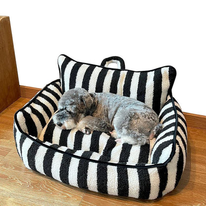 Pet  Dog Cat Sofa Stylish Dual-Layer Striped Faux Lambswool