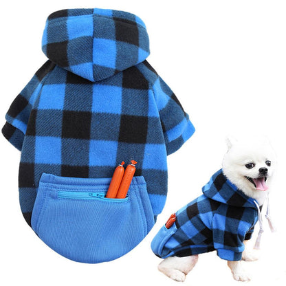 Pet Dog Plaid Sweatshirt Hoodie Sweater Pocket Warm Cat Coat Pajamas